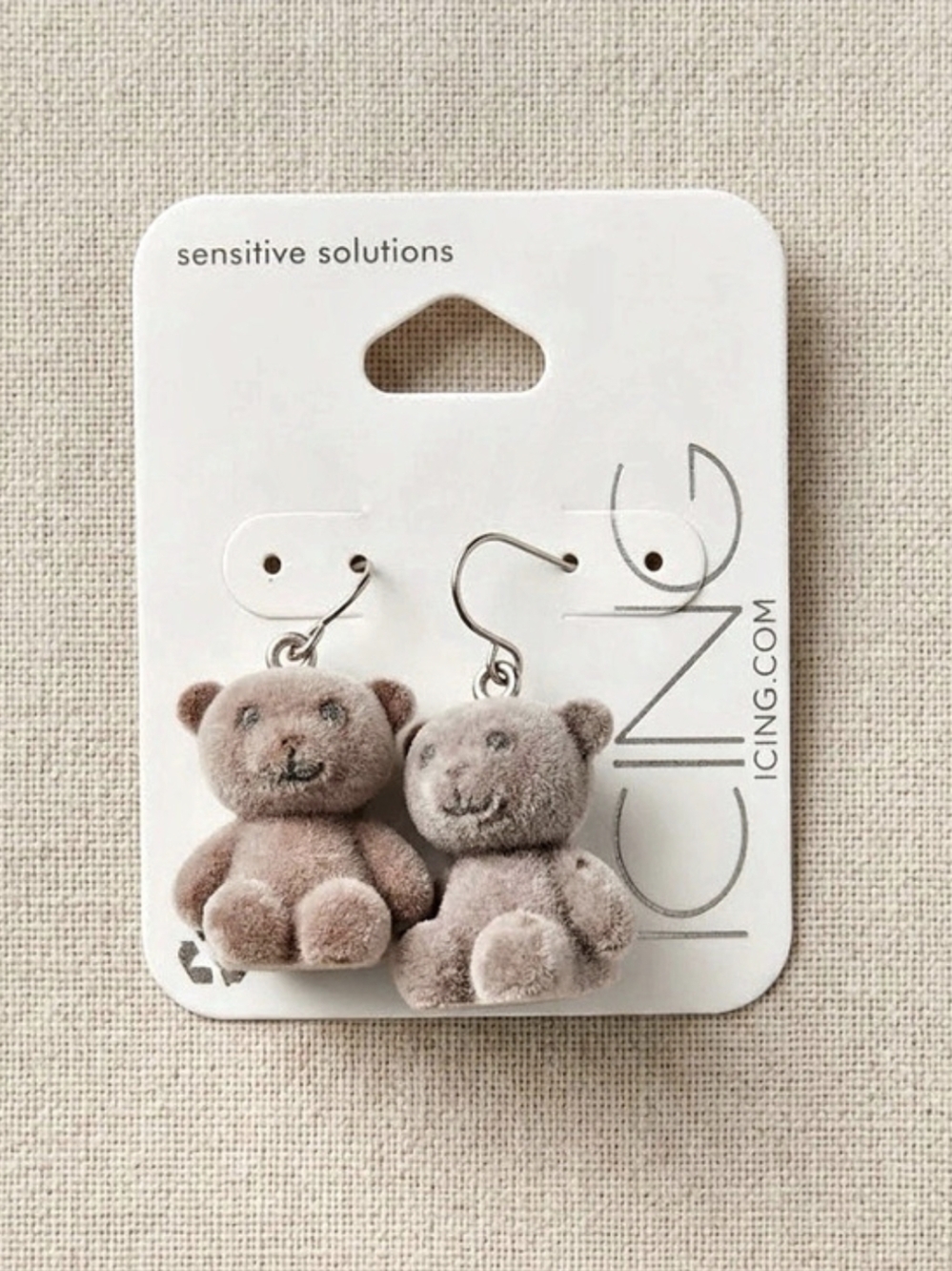 sensitive solutions Teddy Bear Dangle Earrings in Pink & Gray NWT